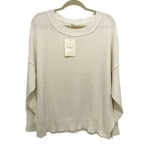 Miracle Women's Cream Crew Neck Cotton Sweater Relaxed Fit Size Small Medium NWT